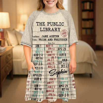 Nostalgic Library Card Due Date Stamp - Personalized Sleep Tee