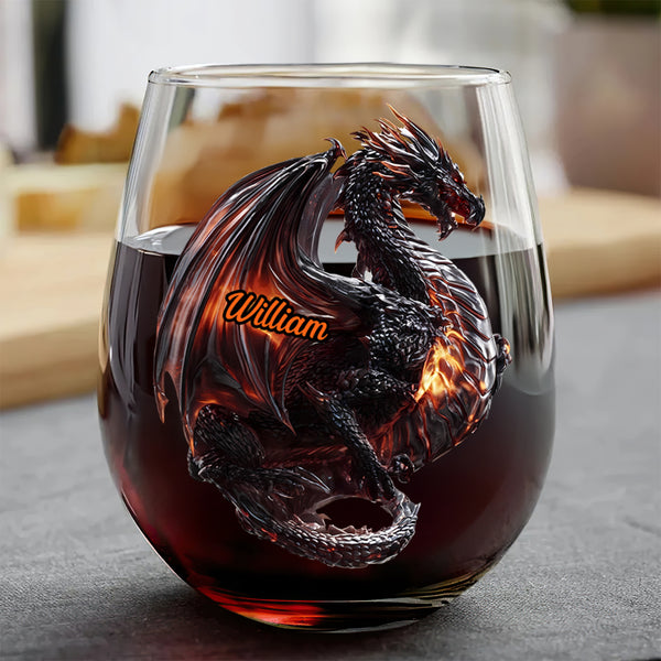 Fantasy Dragon - Personalized Stemless Wine Glass