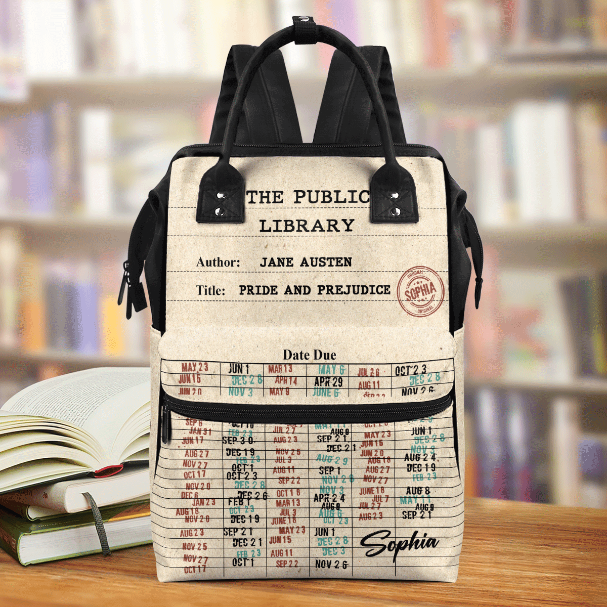 Nostalgic Library Card Due Date Stamp - Personalized Duckbilled Backpack