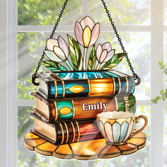 Tea Cup And Library - Personalized Acrylic Suncatcher