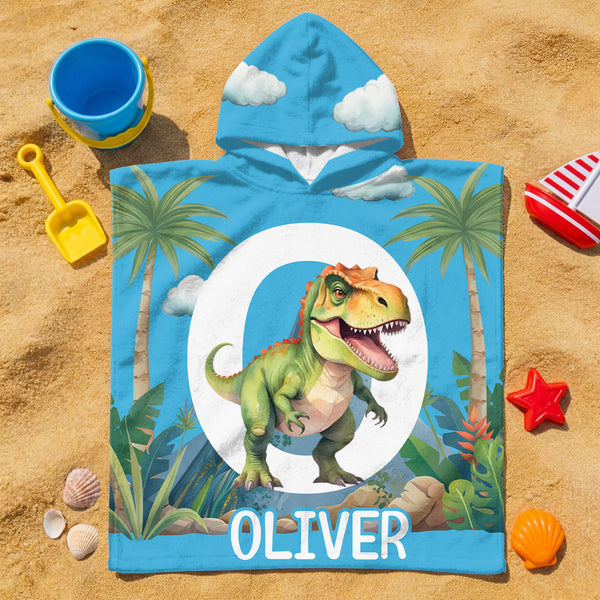 Cute Dinosaur Alphabet - Personalized Kids Hooded Beach Towel