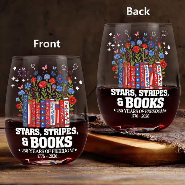 American 250th Book Lovers - Personalized Stemless Wine Glass