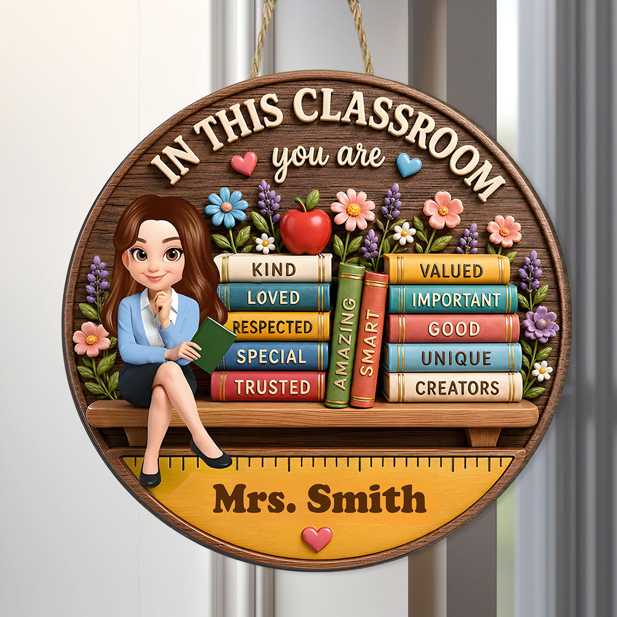 Custom Gift for Teachers Librarians Back To School Gifts - Personalized Wooden Door Sign