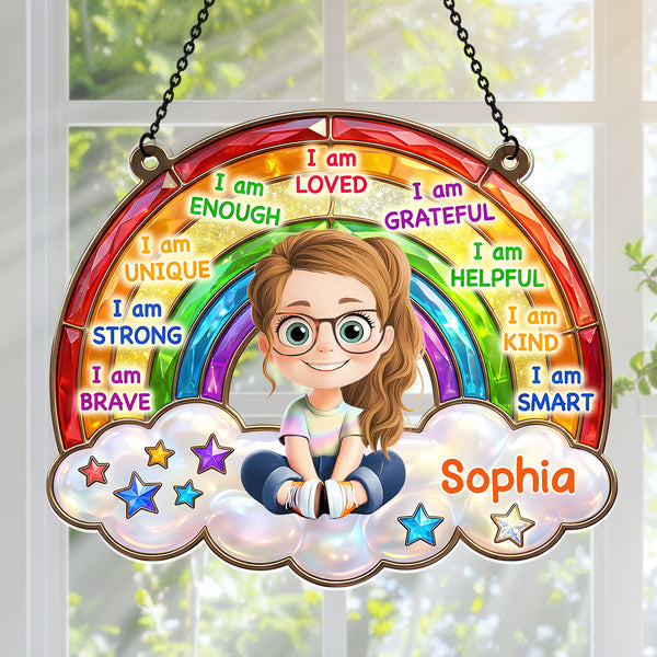 I Am Loved, Grateful, Kind Rainbow - Personalized Acrylic Suncatcher