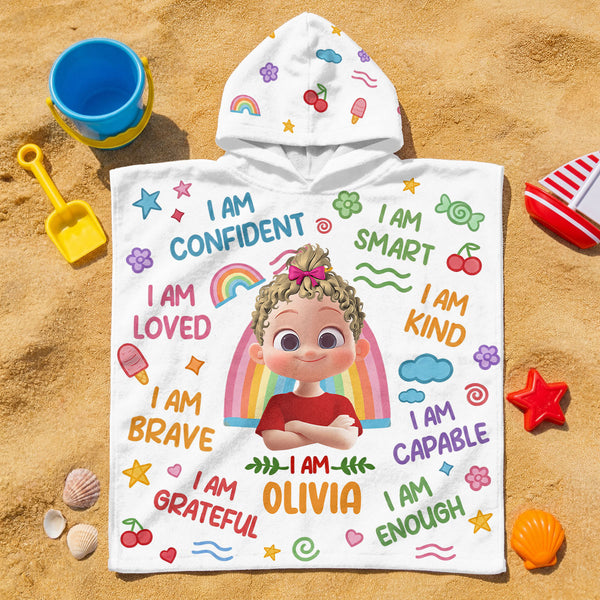 I Am - Personalized Kids Hooded Beach Towel