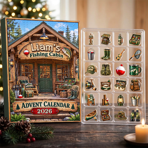 Fishing Cabin Gifts For Fisherman, Fishing Lovers, Grandpa, Dad, Husband - Personalized Christmas Advent Calendar