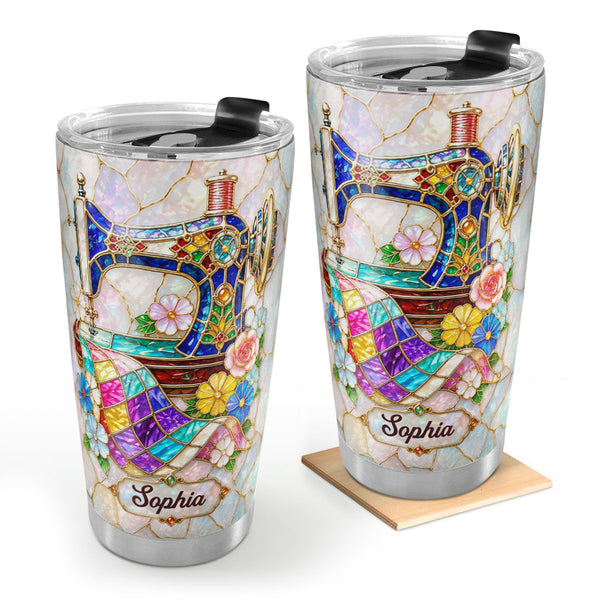 Elegant Floral Sewing Machine For Mom Grandma - Personalized Stainless Steel Tumbler