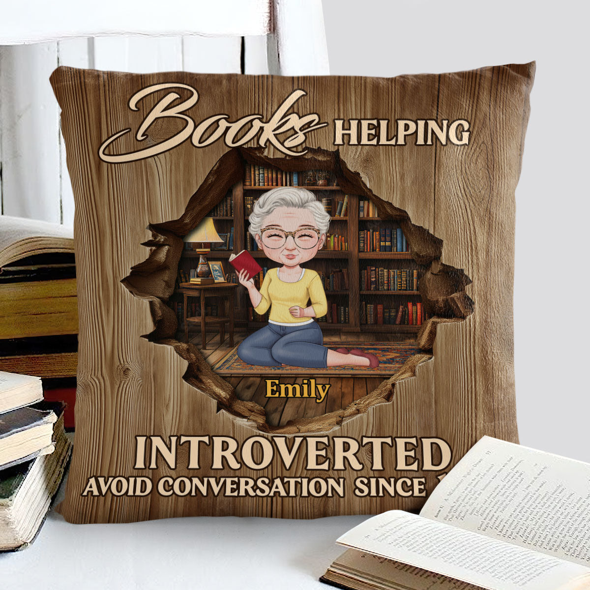 Books Helping An Introverted Girl Avoid Conversation - Personalized Crystal Velvet Pillow