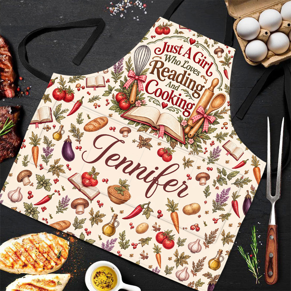Just A Girl Who Loves Reading And Cooking - Personalized Apron With Pocket