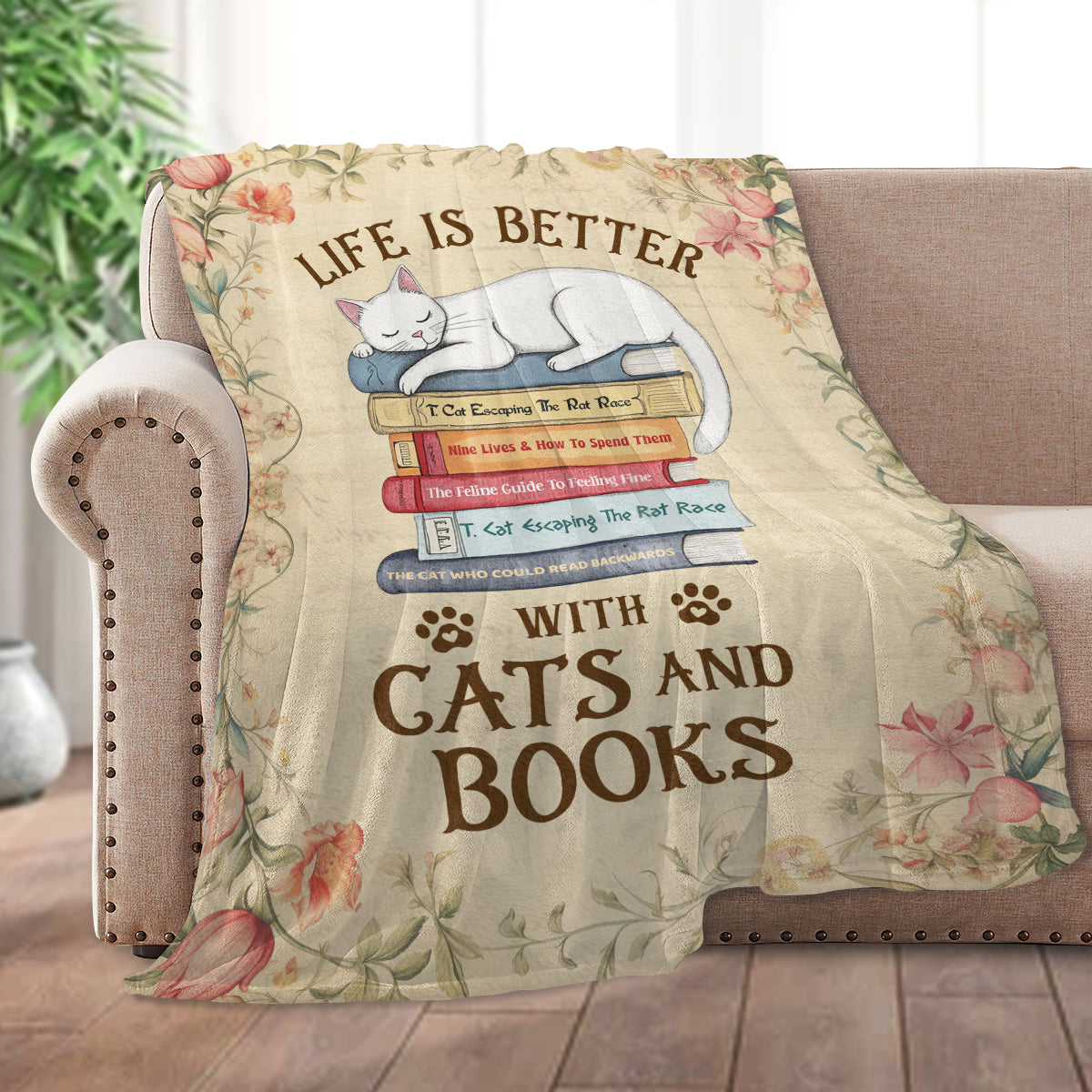 Life Is Better With Cats And Books - Personalized Fleece Blanket