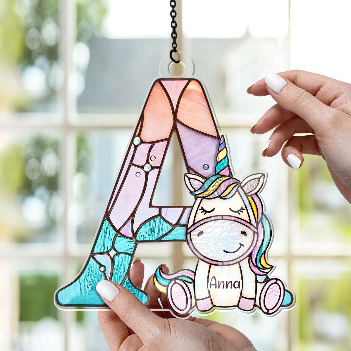 Custom Name Unicorn Alphabet Stained Glass For Kids - Personalized Acrylic Suncatcher
