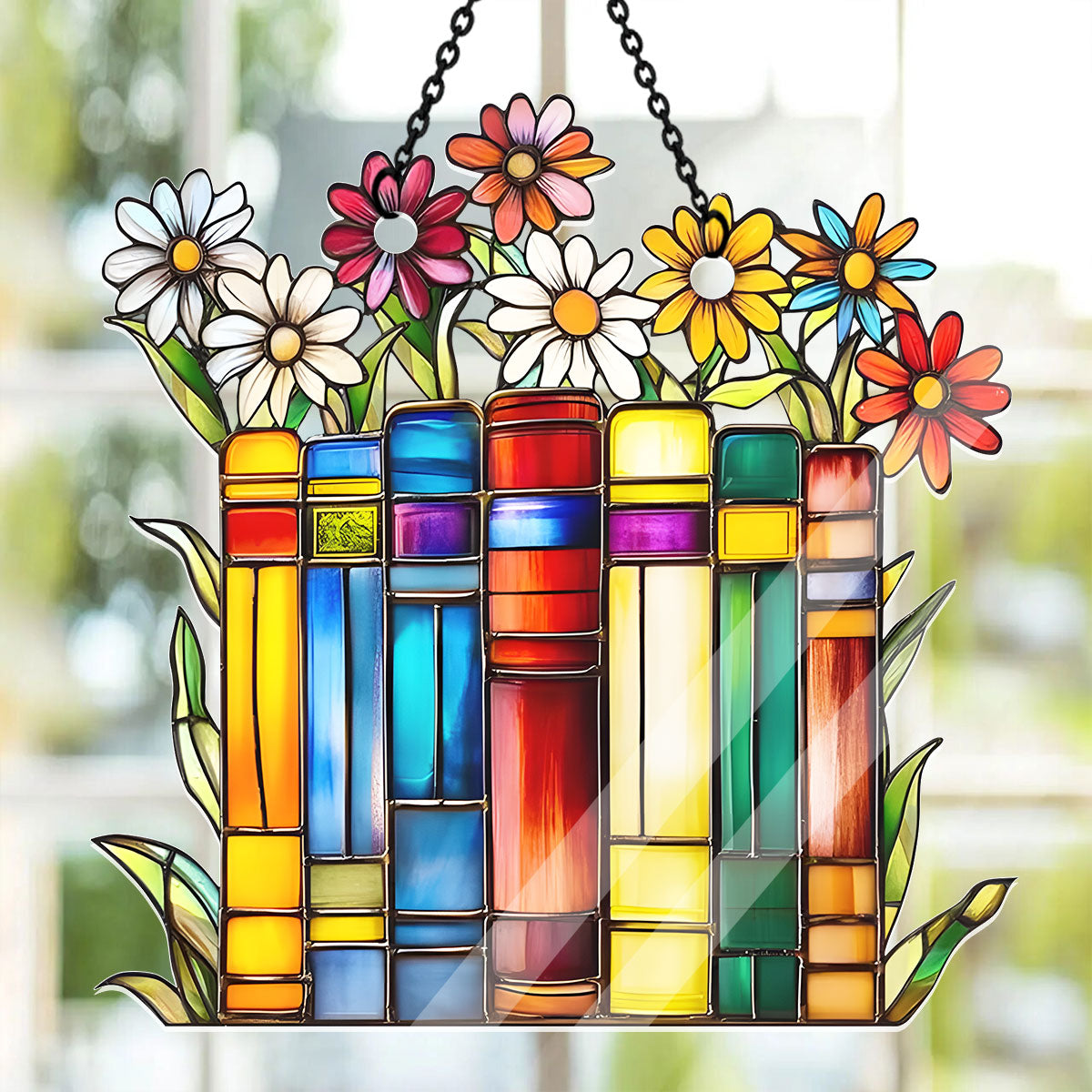 Flower Book Library Decor -  Acrylic Suncatcher