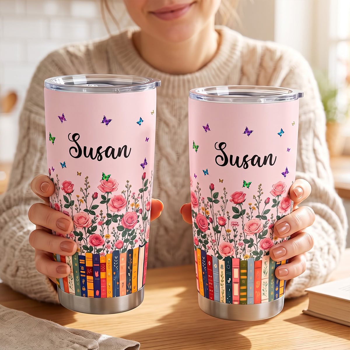 Custom Name & Birthflower For Book Lovers, Book Clubs - Personalized Stainless Steel Tumbler