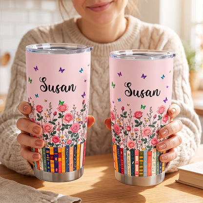 Custom Name & Birthflower For Book Lovers, Book Clubs - Personalized Stainless Steel Tumbler