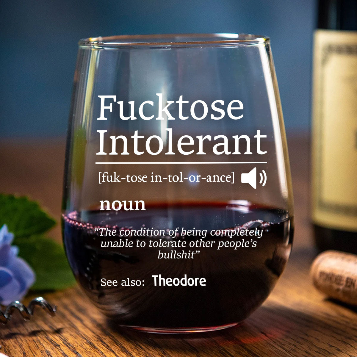 F*cktose Intolerant - Personalized Stemless Wine Glass