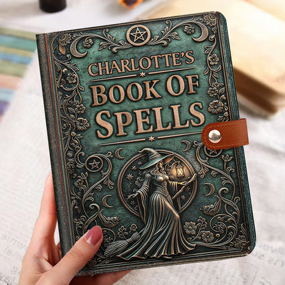 The Spellbook - Personalized Leather Notebook Cover With Pocket