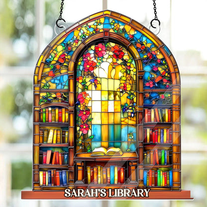 Arched Library Shelf - Personalized Acrylic Suncatcher