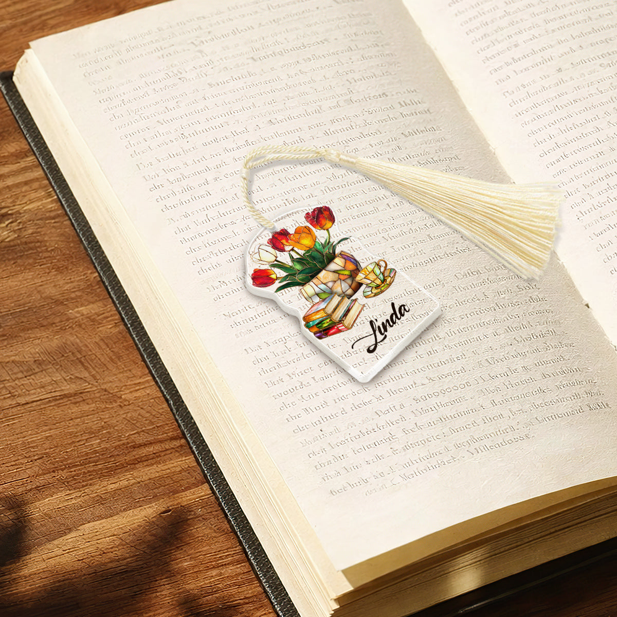 Flowers, Books, And Tea - Personalized Acrylic Bookmark