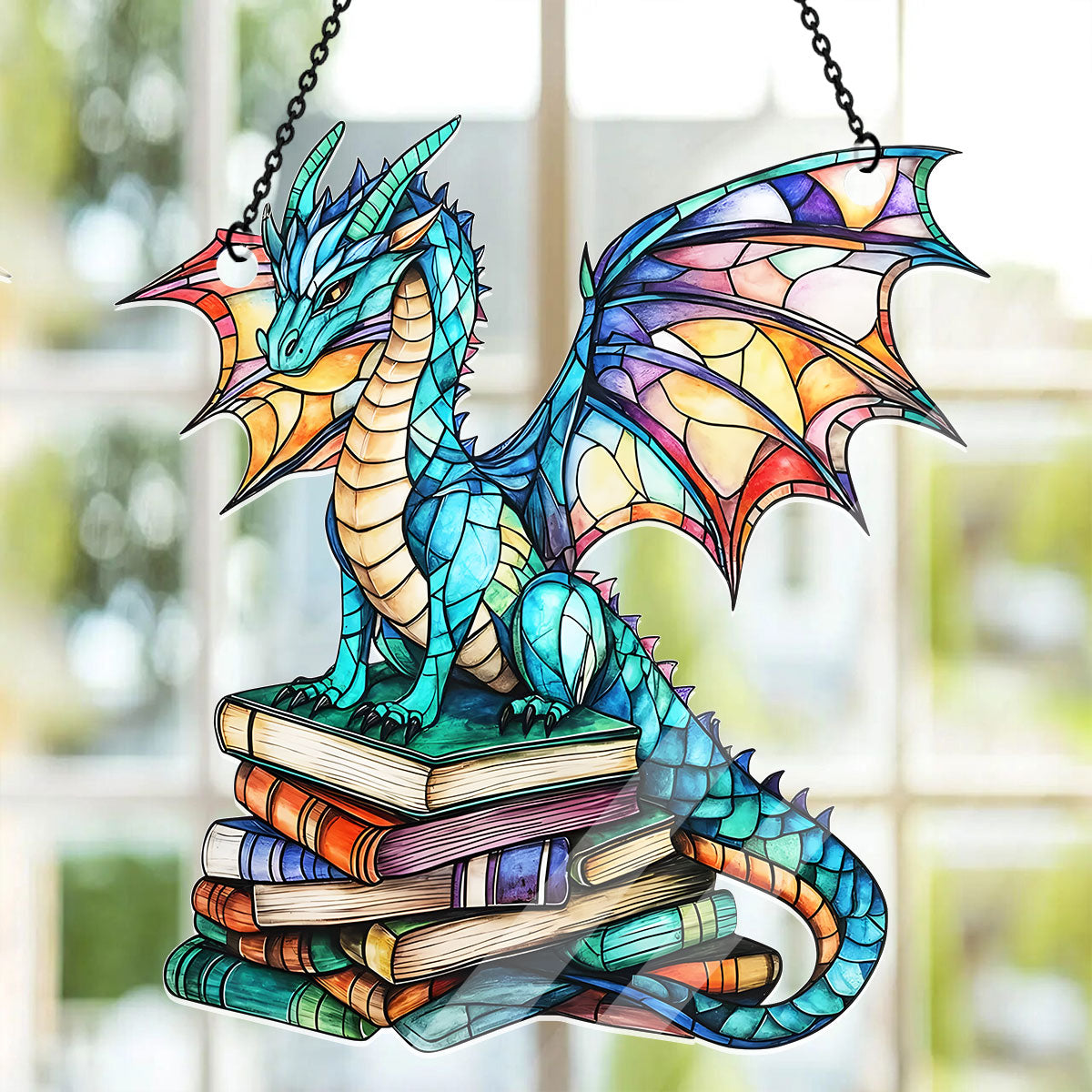 Stained Glass Book Dragon -  Acrylic Suncatcher