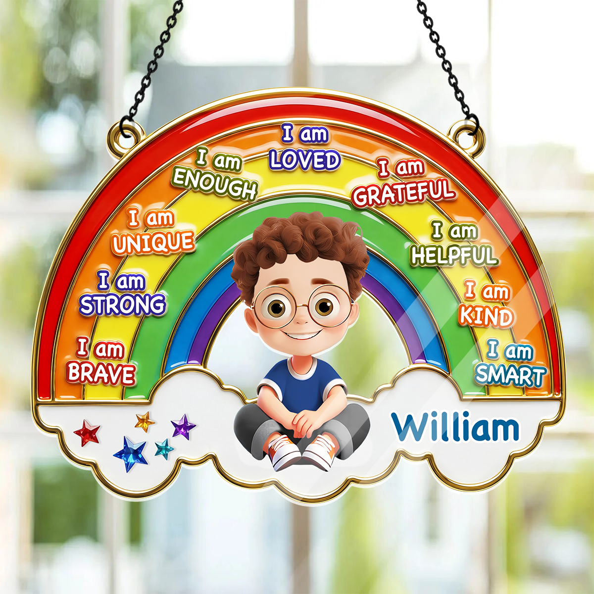 I Am Loved Grateful Kind Rainbow Gift For Grandkids - Personalized Acrylic Suncatcher