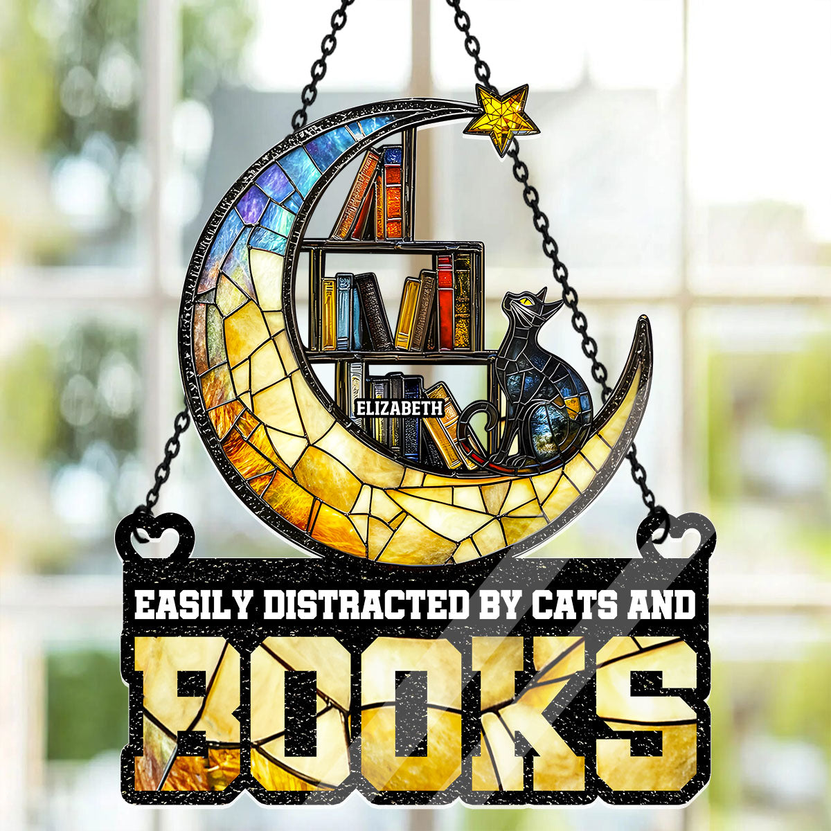 Easily Distracted By Cats And Books - Personalized Acrylic Suncatcher