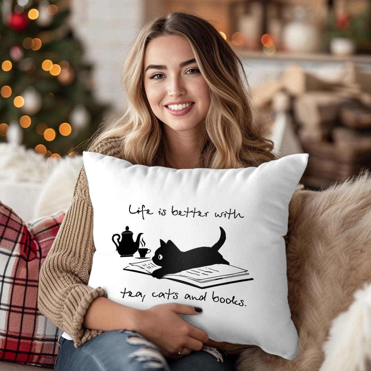 Life Is Better With Tea, Cats And Books Book Lovers Gift PILS35