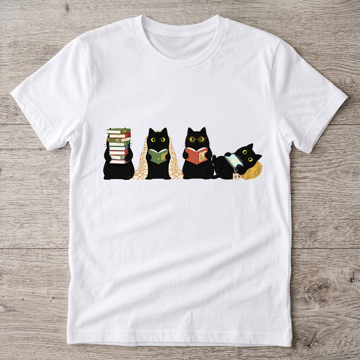 Meow Reading Black Cat  - Personalized 2D Unisex T-shirt