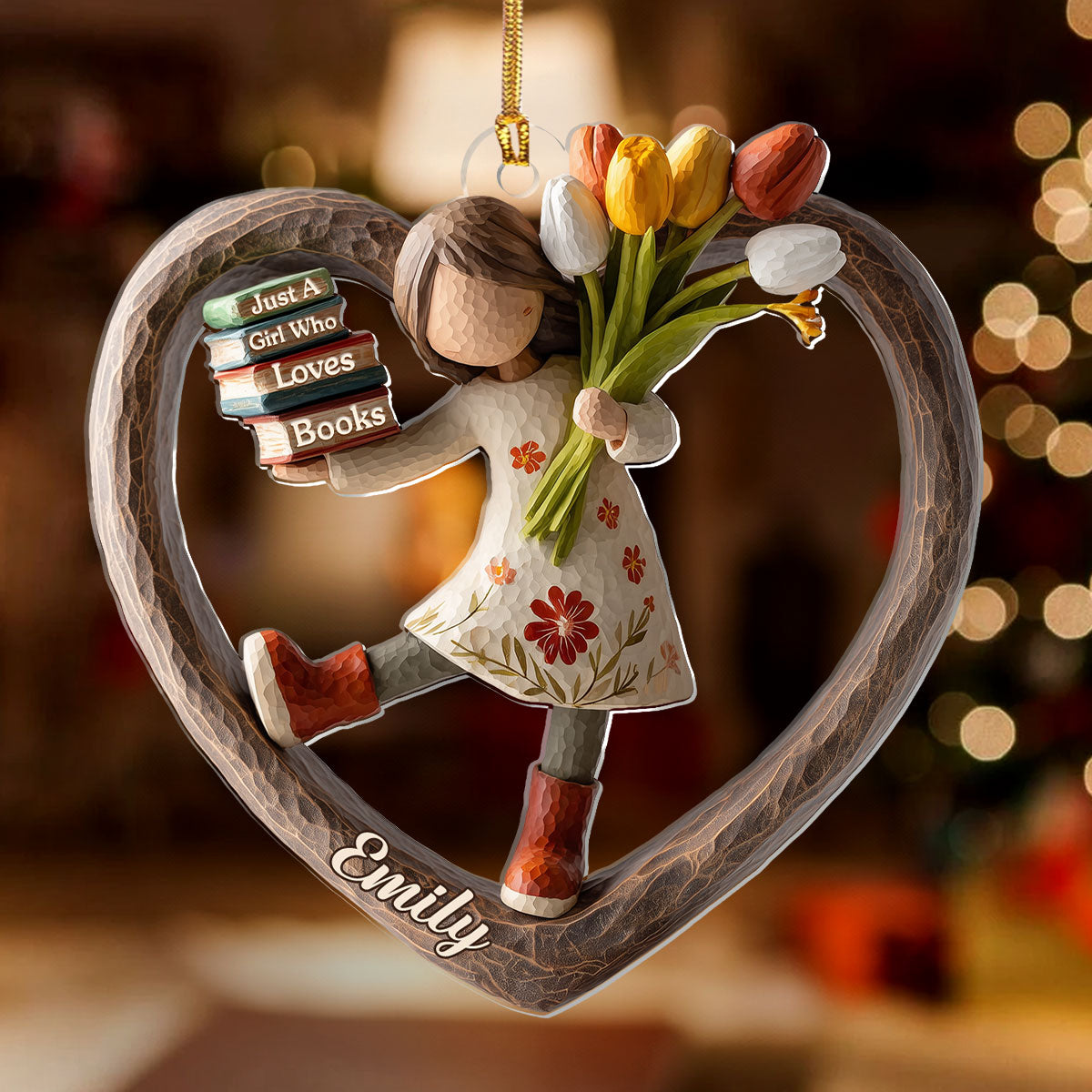 Just A Girl Who Loves Books & Flowers - Personalized 1-Layer Acrylic Ornament
