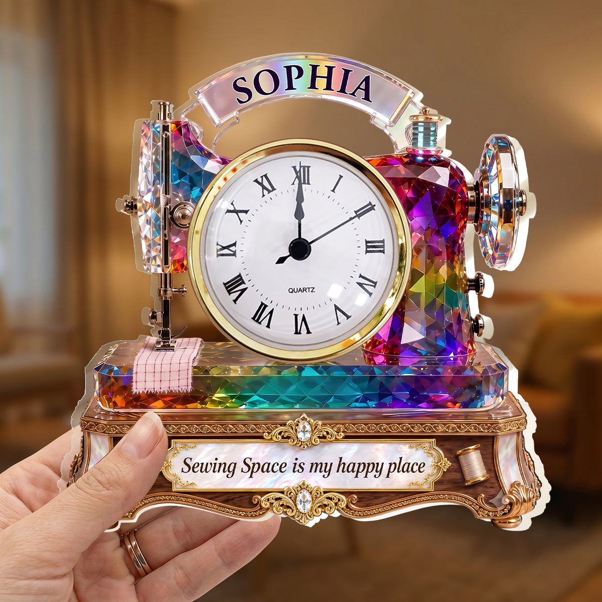 Stained Glass Effect Sewing Machine - Personalized Acrylic Desk Clock