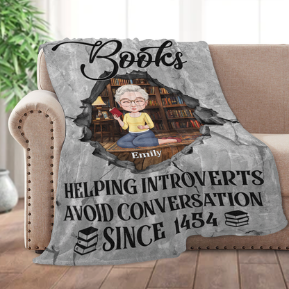 Books Helping Introverts Avoid Conversation Since 1454 - Personalized Fleece Blanket