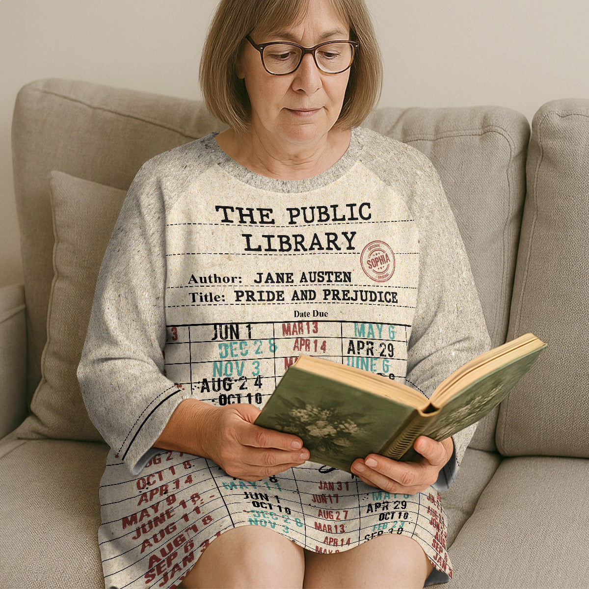 Nostalgic Library Card Due Date Stamp - Personalized Sleep Tee