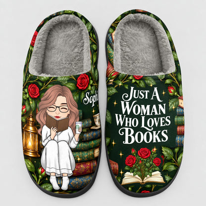 Just A Girl Who Loves Books Birth Month Flower Gift For Book Lovers - Personalized Flat Warm Slippers
