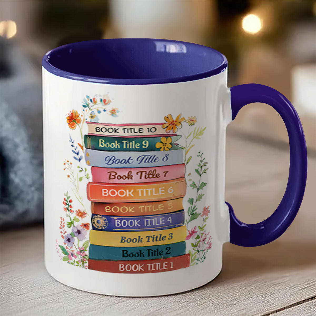 Custom Bookshelf Floral Mug - Personalized Accent Mug