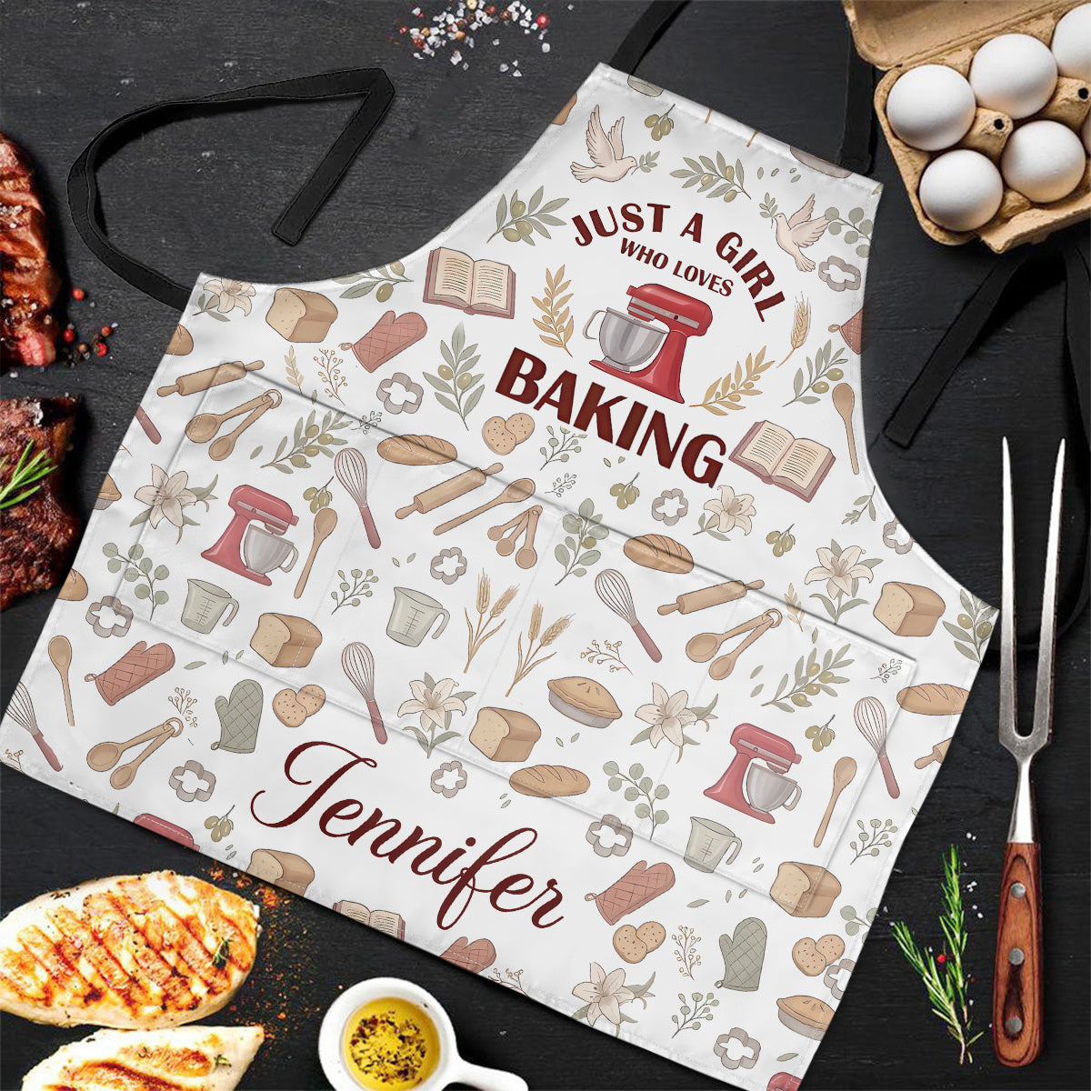 Just A Woman Who Loves Jesus and Baking - Personalized Apron With Pocket