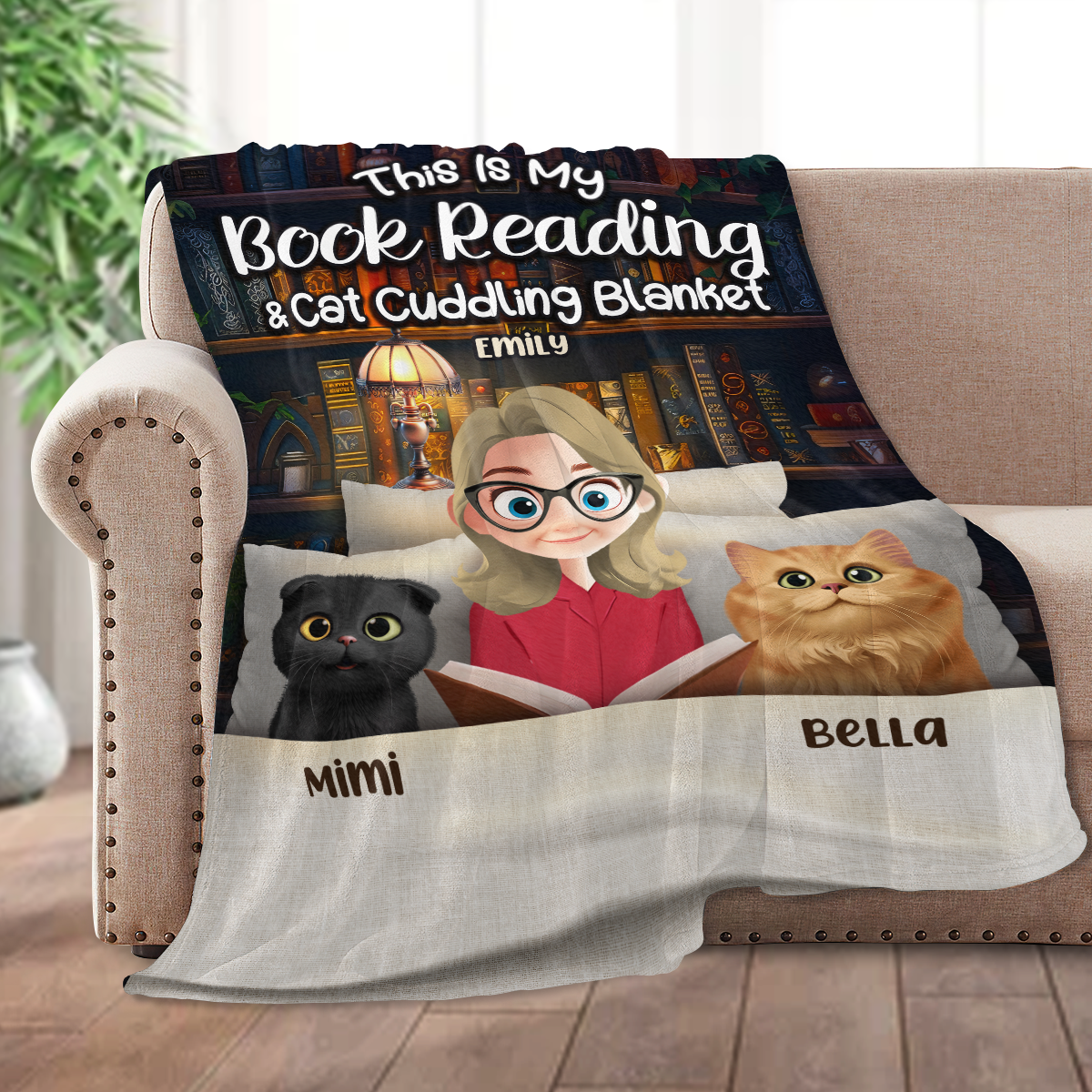 My Book Reading & Cat Cuddling Blanket - Personalized Fleece Blanket