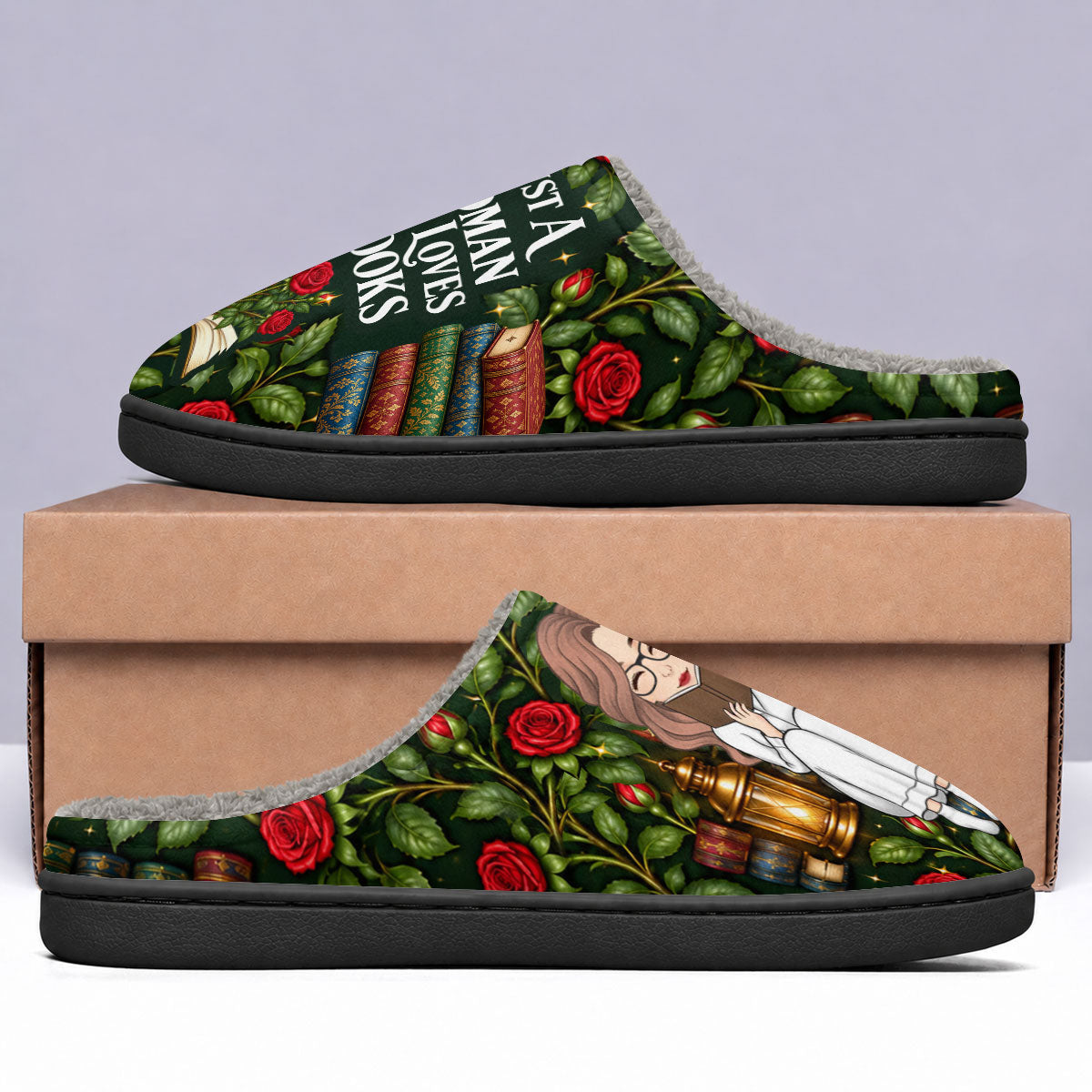 Just A Girl Who Loves Books Birth Month Flower Gift For Book Lovers - Personalized Flat Warm Slippers