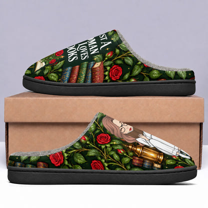 Just A Girl Who Loves Books Birth Month Flower Gift For Book Lovers - Personalized Flat Warm Slippers