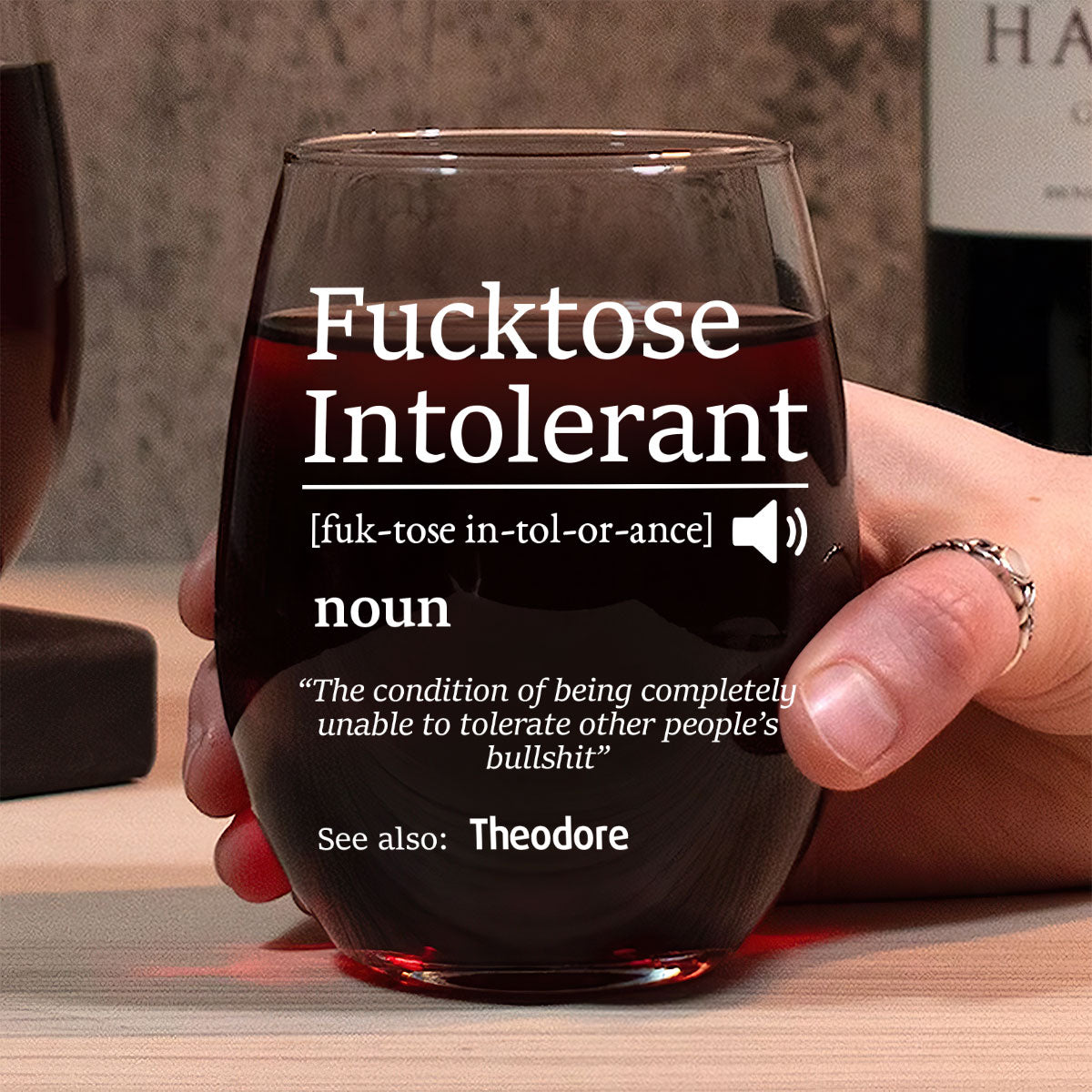 F*cktose Intolerant - Personalized Stemless Wine Glass