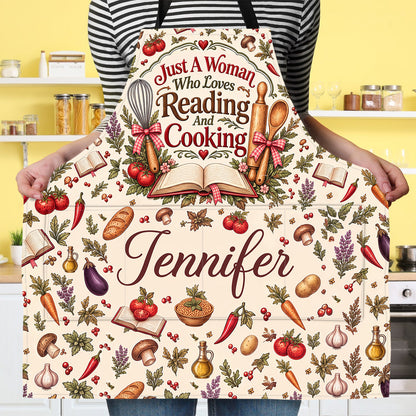 Just A Girl Who Loves Reading And Cooking - Personalized Apron With Pocket