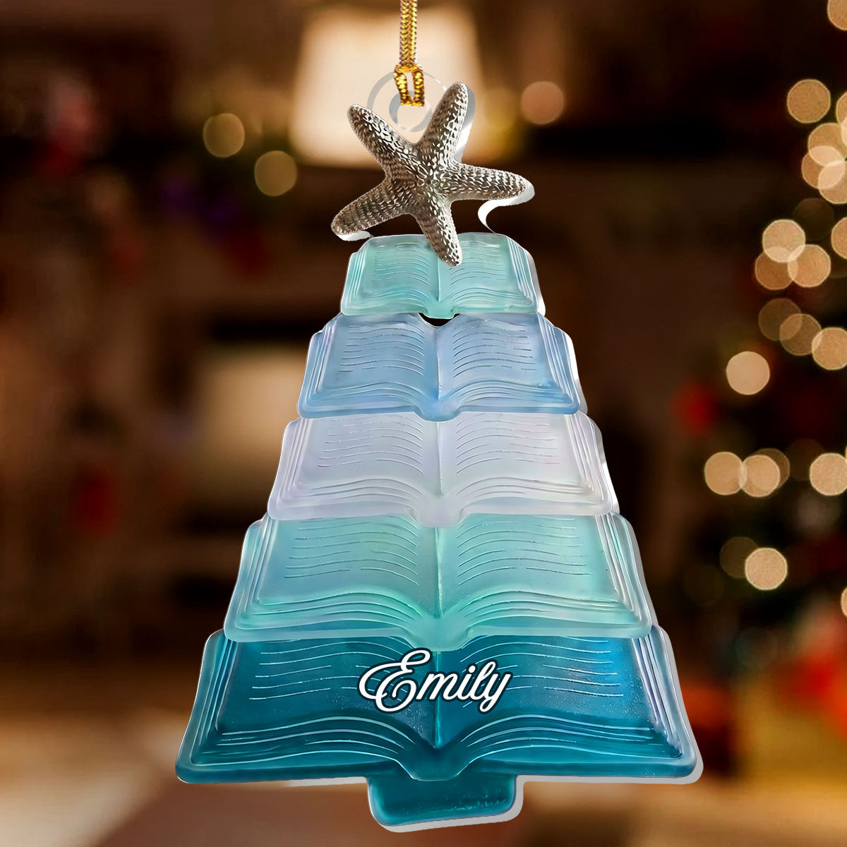 Christmas Book Tree Sea Glass Effect - Personalized 1-Layer Acrylic Ornament