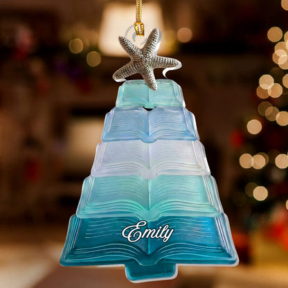 Christmas Book Tree Sea Glass Effect - Personalized 1-Layer Acrylic Ornament