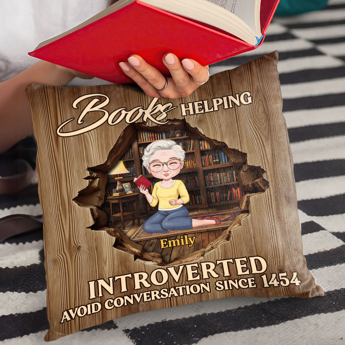 Books Helping An Introverted Girl Avoid Conversation - Personalized Crystal Velvet Pillow