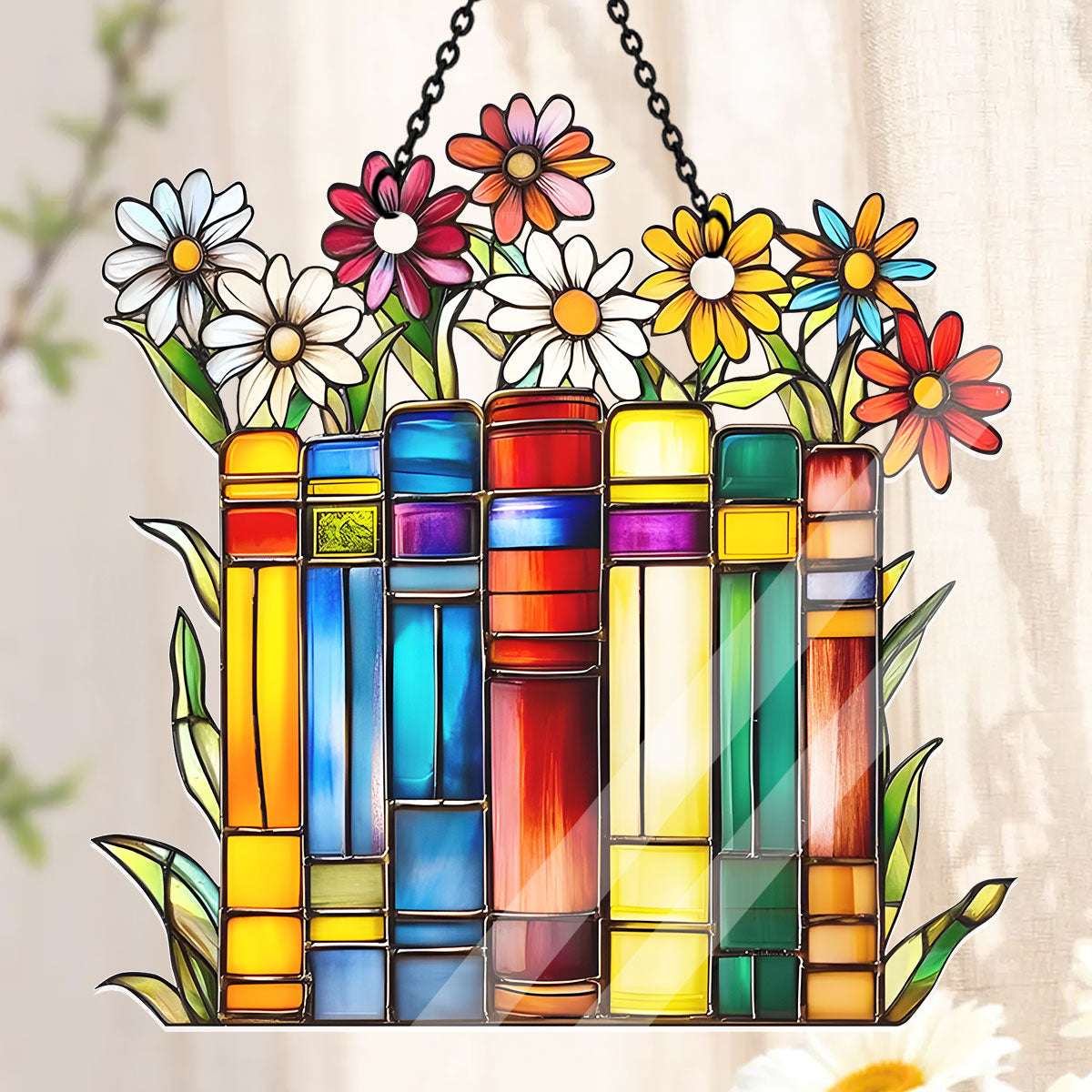 Flower Book Library Decor -  Acrylic Suncatcher