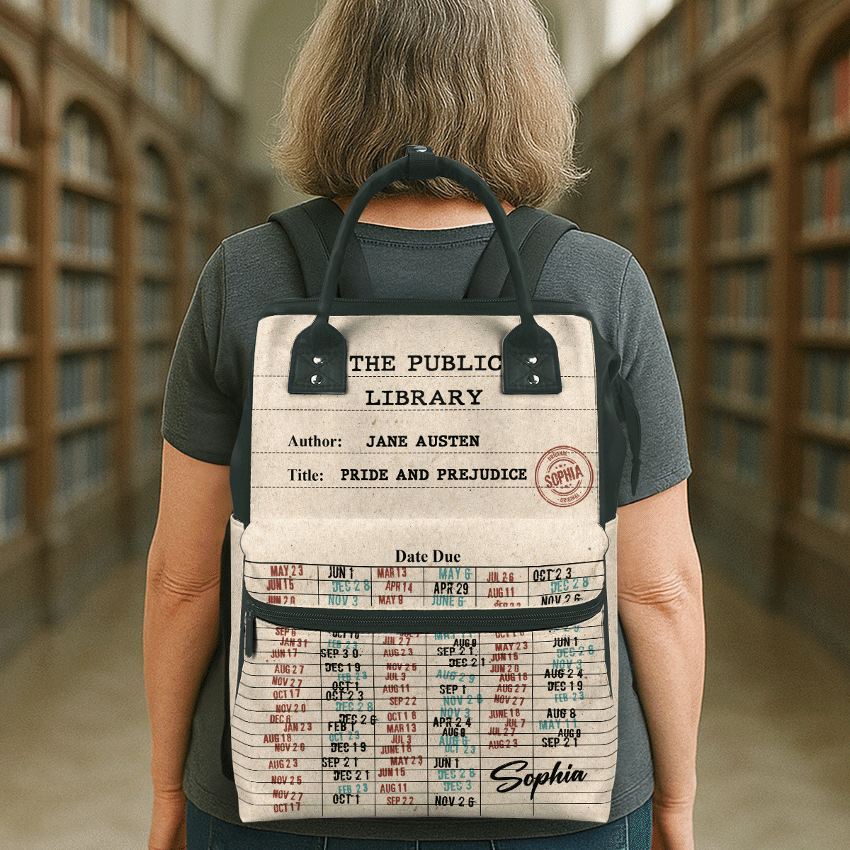 Nostalgic Library Card Due Date Stamp - Personalized Duckbilled Backpack