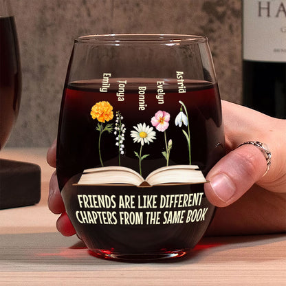 Birth Flower Grow An Old Friend Bestie - Personalized Stemless Wine Glass