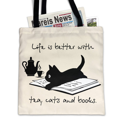 Life Is Better With Tea, Cats And Books Book Lovers Gift TBW35