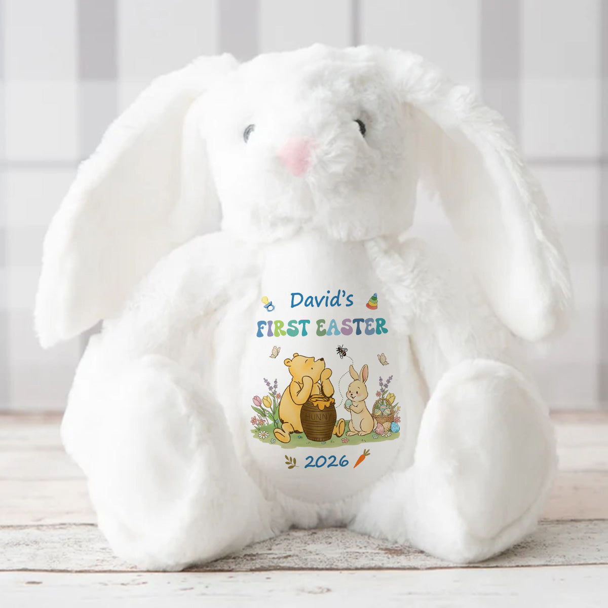 Baby's First Easter With Pooh - Personalized Stuffed Bunny