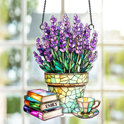 Nostalgic Lavenders, Books, And Tea - Personalized Acrylic Suncatcher
