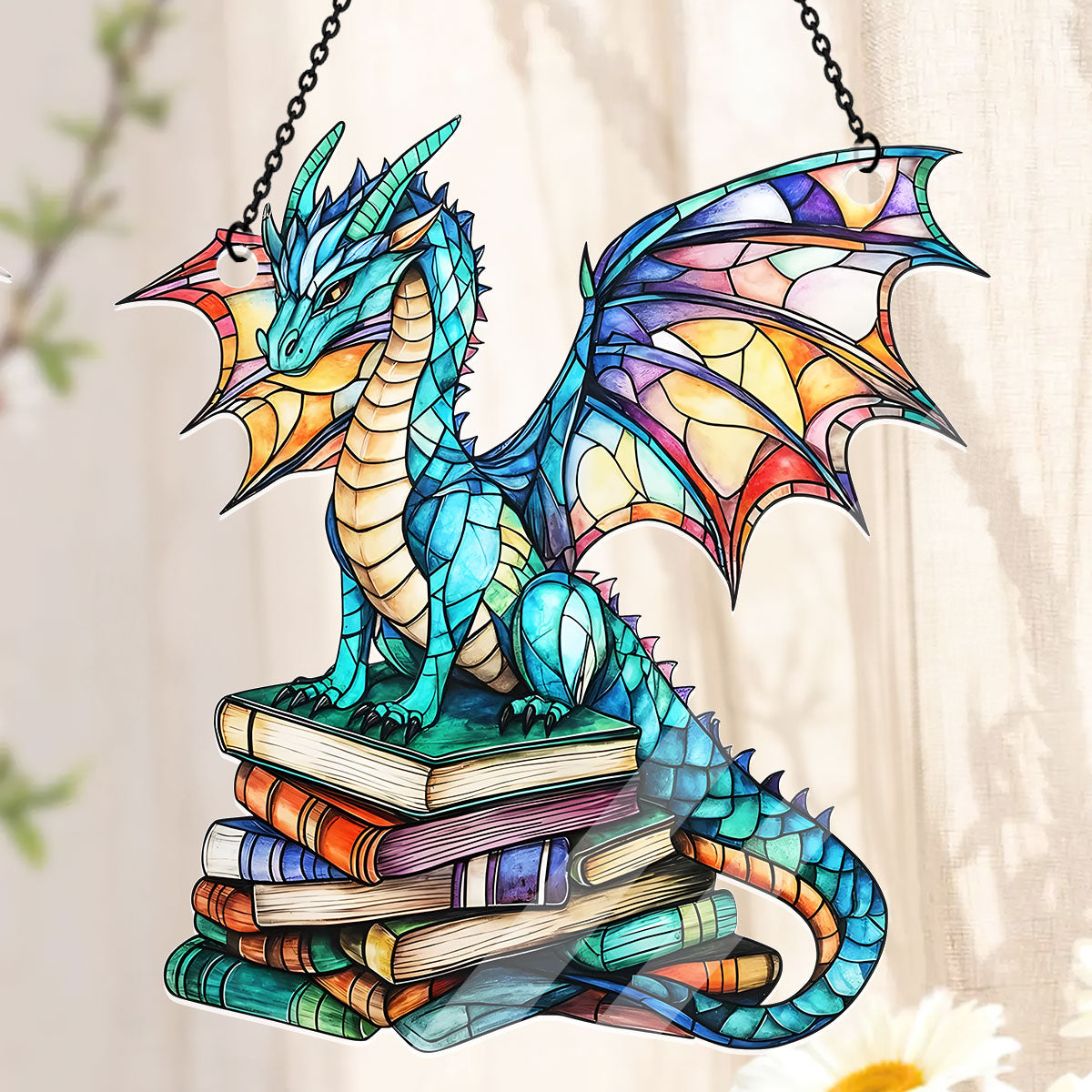 Stained Glass Book Dragon -  Acrylic Suncatcher