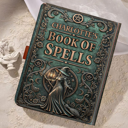 The Spellbook - Personalized Leather Notebook Cover With Pocket
